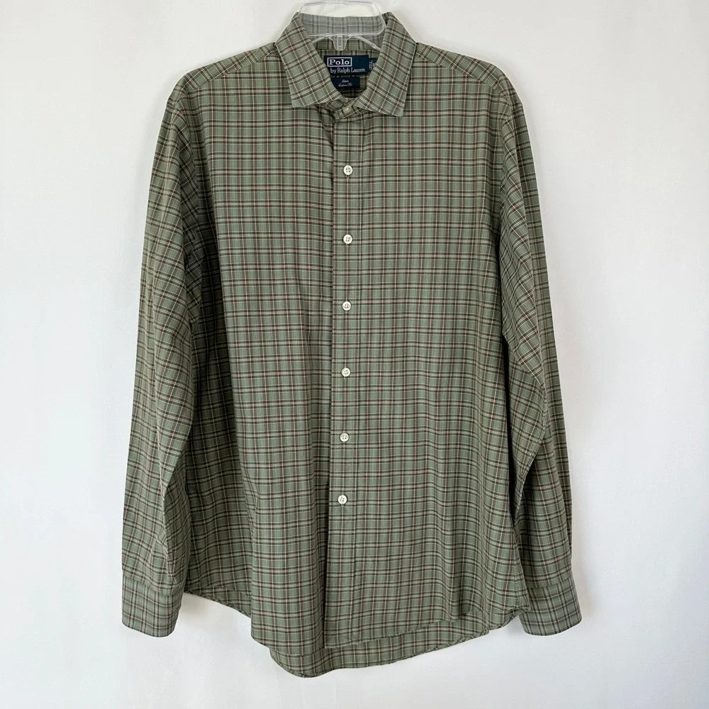Polo by Ralph Lauren Estate Custom Fit Plaid Long Sleeve Shirt Men L 16.5 Preppy